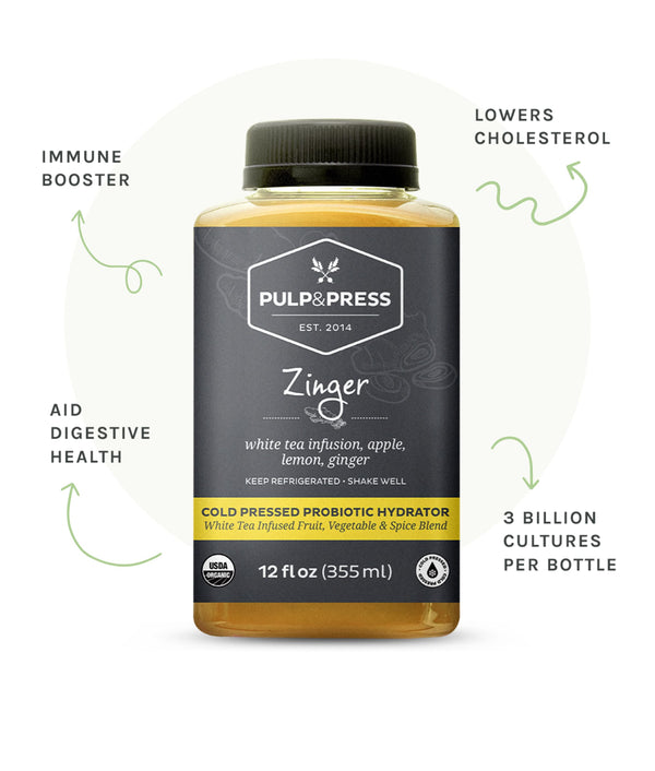 Bottle of zinger probiotic hydrator. Immune booster. Lowers chlolesterol. Aid digestive health. 3 billion cultures per bottle.